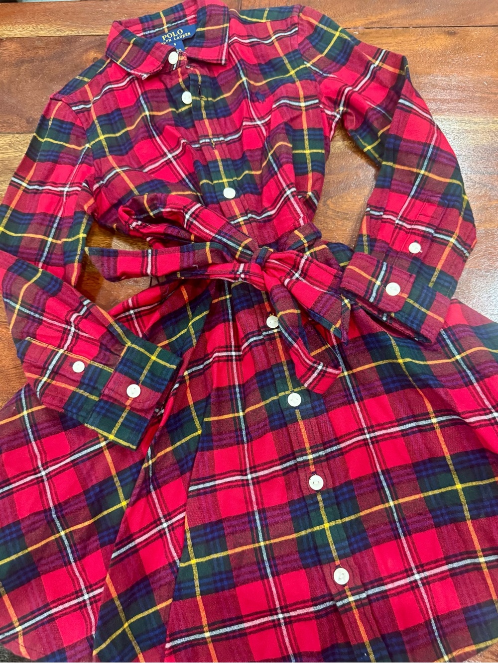 Polo by Ralph Lauren Red and Green Plaid Button-Down Kids Shirt Dress